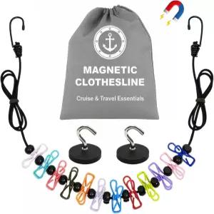마그네틱 여행용 빨랫줄 - 크루즈 선박 필수품 및 2026 긁히지 않는 후크 포지셔닝 비드 12개의 미끄럼