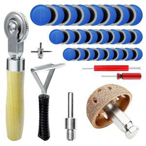[미국배송] 53PCS 타이어 패치 키트 헤비 듀티 수리 도구 42MM 텅스텐 스틸 버핑 휠 32/42/58MM 패치 이너 라이너 스크레이퍼 자동차 오토바이 자전거 트랙터 연마용 롤러
