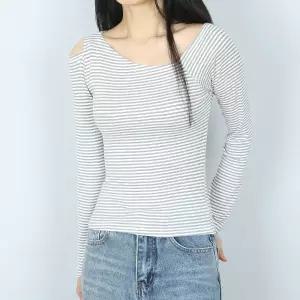 [파라노말샵]단가라 보트넥 어깨 트임 긴팔 크롭티 (파라노말샵)