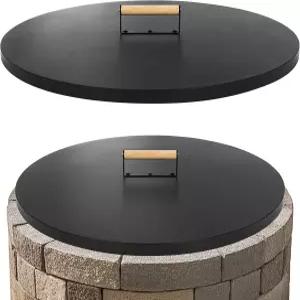 1MORE 소방관 뚜껑 원형 30인치 - 파티오 소방관을 위한 나무 손잡이가 있는 금속 방청 1.5mm 야외