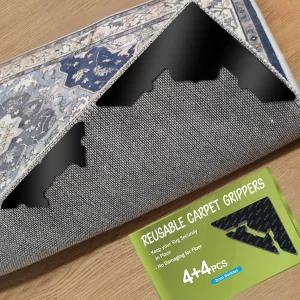 대형 미끄럼 방지 러그 패드 8개 원목 바닥 및 타일용 재사용 가능한 양면 카펫 테이프 안전한 면적 러그를