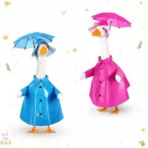 예플럼 2세트 현관 구스 의상 레인코트와 우산 봄 잔디 천 레인코트 야외 파티오 마당 장식용 (17인치