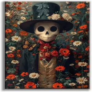 오피토 할로윈 다이아몬드 아트 키트 - 초보자용 5D 해골 페인팅 스켈레톤 DIY 풀 드릴 도트 젬 페인트