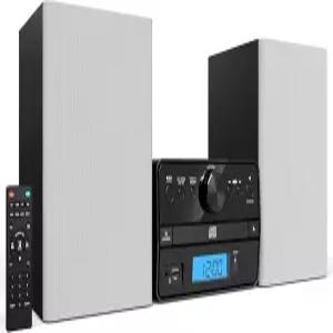 필코 스테레오 선반 시스템 트레이 로딩 CD 플레이어에 디지털 FM 라디오 블루투스 스트리밍 실버 리모컨