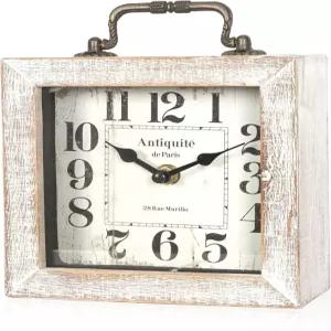바이탈리 레트로 책상 시계 빈티지 테이블 맨텔 거실용 나무 침실 선반 장식 농가 장식(화이트 컬러)