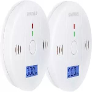 2팩 일산화탄소 감지기 경보 CO 모니터(LED 디지털 디스플레이 배터리 작동)