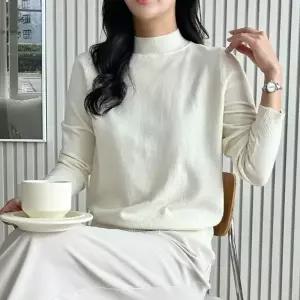 여성 베이직 기본 디자인 하프넥 무지 니트 티셔츠 기본티 크롭티 빅사이즈 여름 긴팔티