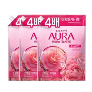 아우라 생화캡슐 초고농축 섬유유연제 리필 1.7L 피오니로즈 3개