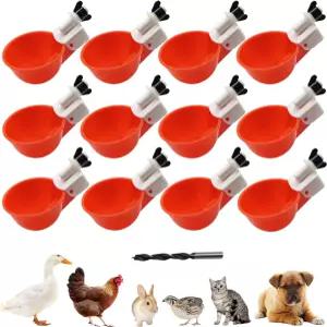 치킨 워터러 컵 드릴이 장착된 12팩 가금류 급수기 닭장용 대형 자동 오리 병아리 거위 튀르키예 토끼