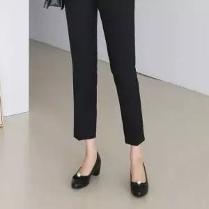 국내제작 둥근코 진주 리본장식 통굽 미들힐Y