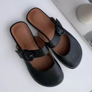 라운드 토 버클 스트랩 뮬 로우힐 6SS