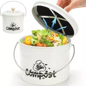 Tlence 소형 주방 퇴비통 1갤런 무취 필터 뚜껑이 있는 음식물 쓰레기통 쓰레기 스크랩을 위한 실내 농가