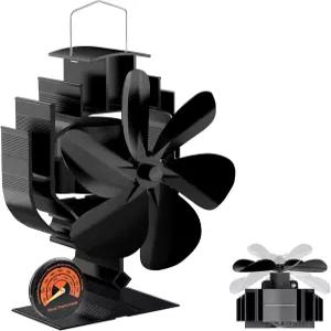 기삼 진동 우드 스토브 팬 - 60° 좌우 회전 자기 온도계가 있는 6 블레이드 열 구동 벽난로 빠른 따뜻한