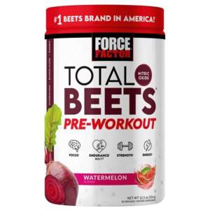 에너지와 지구력을 높이고, 힘을 증가시키며, 혈류와 펌프를 개선하는 포스 팩터 토탈 비트 운동 전 분말, 뿌리 분말이 함유된 산화질소 보충제, 수박, 30인분