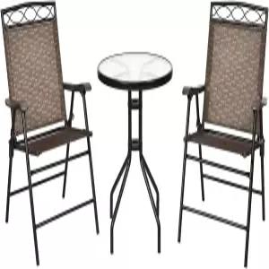 레나톤 3피스 파티오 비스트로 세트 야외 다이닝 가구 테이블 및 정원 풀 뒷마당 우산 구멍이 있는 강화