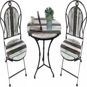 뒷마당 표현 소박한 농가 3피스 비스트로 세트 - 내구성이 뛰어난 연철 프레임이 있는 접이식 테이블 의자