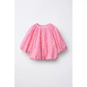 ZARA 플로럴 프린트 벌룬 블라우스 - 로즈핑크 {WLM}