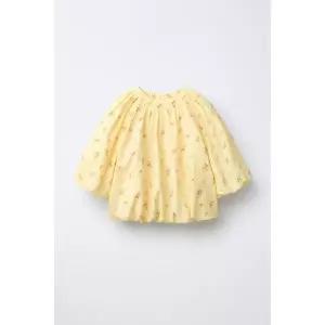 ZARA 플라워 프린트 벌룬 블라우스 - 노랑 {WLM}