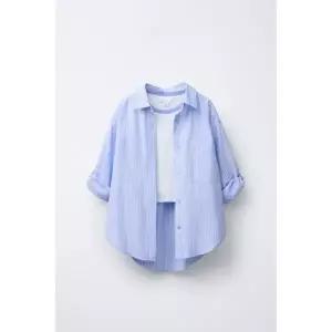 ZARA 스트라이프 셔츠 및 배색 립넥 티셔츠 팩 - 블루 {WLM}