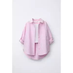 ZARA 스트라이프 셔츠 및 배색 립넥 티셔츠 팩 - 로즈핑크 {WLM}