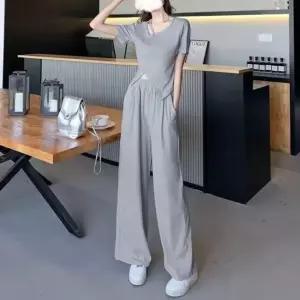 여성 여름 투피스 반팔 밴딩팬츠 셋업 캐주얼 세트