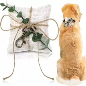 윤리 3인치 x 강아지 링 베어러 웨딩 베개 개 목걸이용 흰색 버랩 홀더 약혼용 그린러리 소형 대형