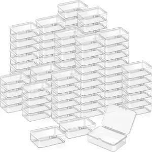 새티니어 100개 투명 플라스틱 구슬 보관 용기 상자 작은 상자와 힌지 뚜껑 케이스 미니 사각 예술 공예품