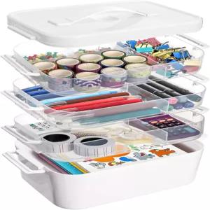 테베리 4단 플라스틱 공예품 보관 정리함 분리형 트레이가 있는 투명한 스태커블 아트 공급 상자 손잡이가