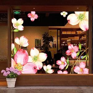 봄 유리창스티커 꽃 창문 플라워 C타입 시트지 대형 핑크 상하단 정전기