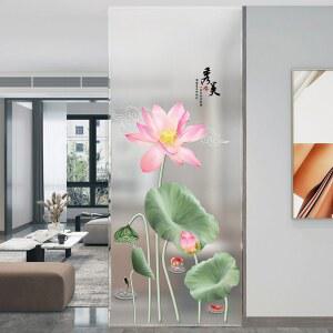 연꽃 창문스티커 대형 정전기 풍수 시트지 법당 불교 반불투명 유리창 절 A타입 잉어