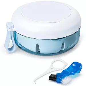 여행에 적합한 Netceem 누수 방지 틀니 컵 키트 휴대용 리테이너 케이스 틀니용 용기 청소 관리 브러시