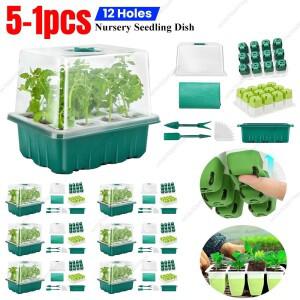 5-1pcs 묘목 스타터 트레이 키트 12 구멍 보육 접시  실리콘 플라스틱 씨앗  식물 성장