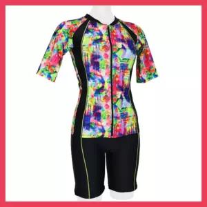 고급 브랜드 수영복 예쁜수영복 아쿠아로빅 엄마 수영복 반팔 투피스 컬러믹스 온천 화려한수영복