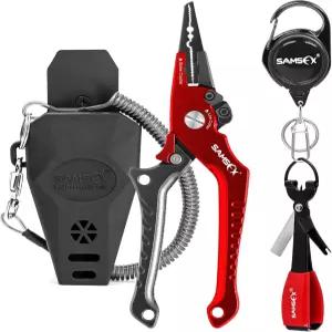 코일형 랜야드 플라이 낚시 매듭 묶기 도구 및 리트랙터가 있는 SAMSFX 알루미늄 플라이어 후크 제거기