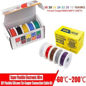 울트라 소프트 실리콘 구리 와이어 30awg -16awg 주석 도금 전자 5 릴 박스 내열성 유연한 고온