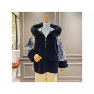 [하프클럽/아니베에프]  A5BZJP230 폭스퍼 체크 케이프 코트