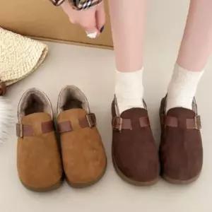 /신상오픈런 여성용 부드러운 스웨이드 퍼 안감 버클 로퍼