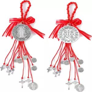 2PCS/세트 라 데 산 베니토 에스카풀라리오스 나무 구슬 묵주 세인트 베네딕토 성 십자가 가톨릭 선물 세트