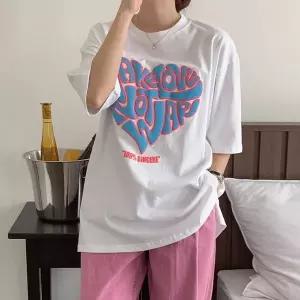 [하프클럽/]빅사이즈 602 러브발포나염박스반팔티 DBUQ544