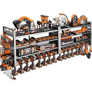 [미국배송] 쇼멕스톨 66인치 초대형 전동 공구 정리함 벽걸이 18개의 드릴 홀더가 있는 헤비 듀티 무선 정리함 600파운드 용량의 차고 및 작업장용 4층 정리함(블랙)