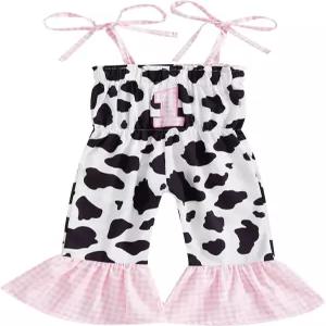 ABLIbuy 첫 번째 생일 의상 소 소녀 점프수트 민소매 스트랩 로퍼 두 살 된 옷