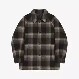 [롯데백화점]지이크 프리미엄 핸드메이드 울 블랜디드 브라운체크 하프코트PJH7028