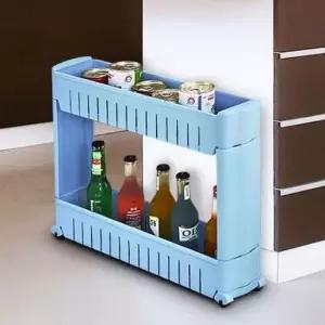 [생활] 2단 이동식 틈새선반 블루 바퀴달린 얇은 세탁기