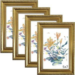 BESCRCL 5x7 사진 프레임 유리 실제 벽 디스플레이 골드 빈티지 테이블탑 및 4개 세트
