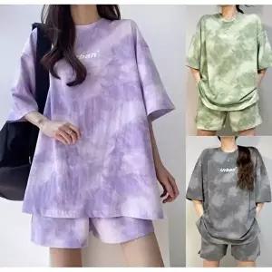 구름 모양 물감 트레이닝 반팔 반바지 상하의 셋트 (KYR-WB978D4)