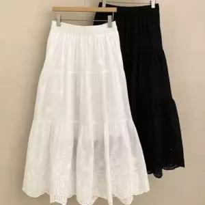 [애슬릿] A라인 롱 스커트 밴딩 펀칭 캉캉 레이스 봄 여름