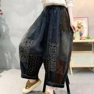 [애슬릿] 여성 와이드 청바지 밴딩 항아리 통바지 중년 엄마 옷