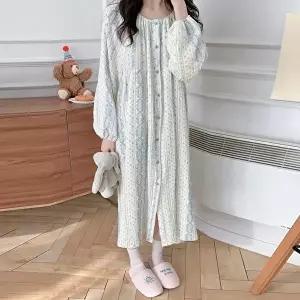 [유야]여성 면 테드 긴팔 원피스잠옷 SHO0045 봄 가을
