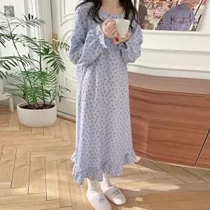 [유야]여성 귀여운 면 베리 프릴 긴팔 원피스잠옷 SHO0041 봄 가을