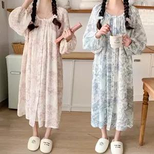 [유야]여성 부드러운 요루면 트왈 단추 긴팔 원피스잠옷 SHO0056 봄 가을